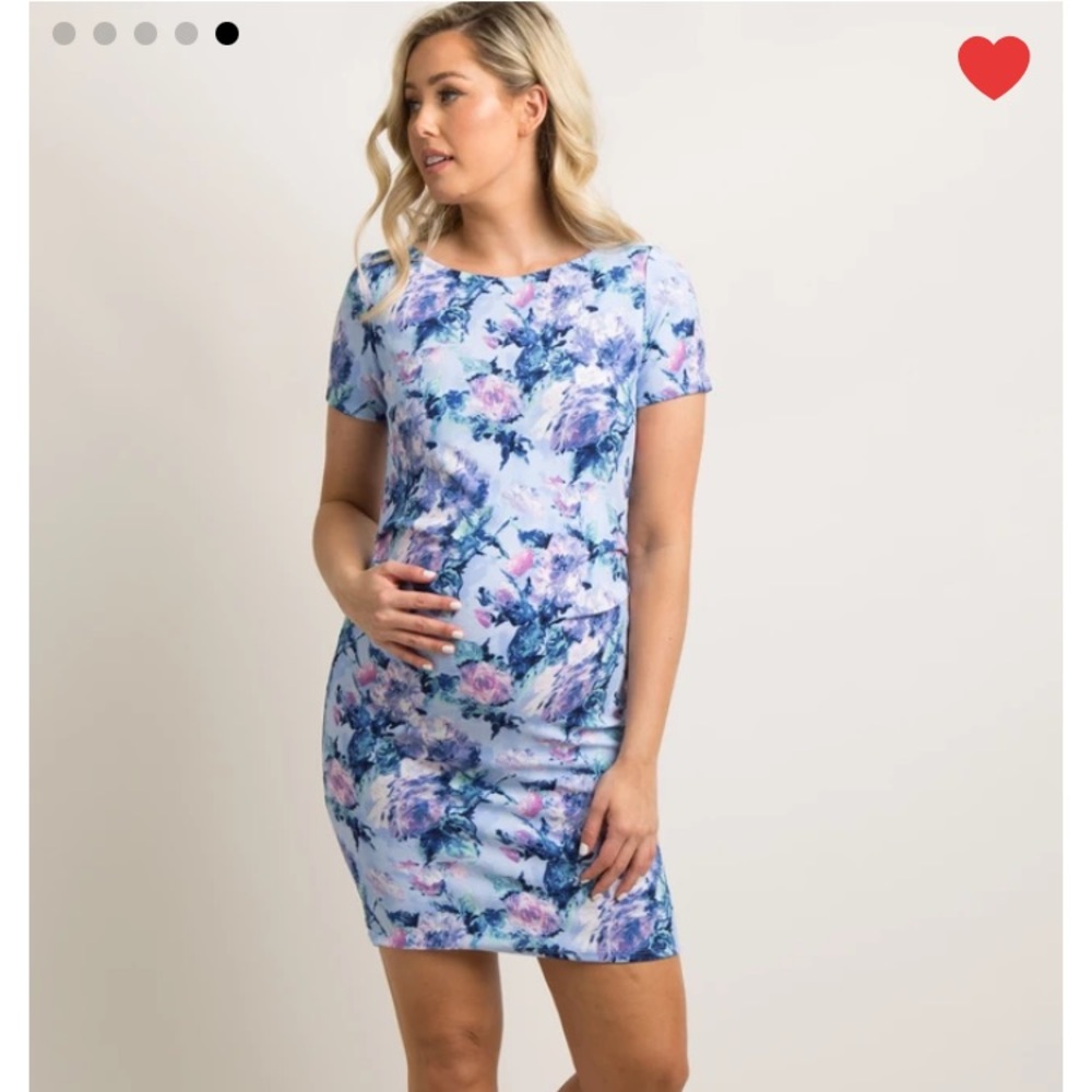 PinkBlush Blue Floral Fitted Maternity Dress EUC🌸